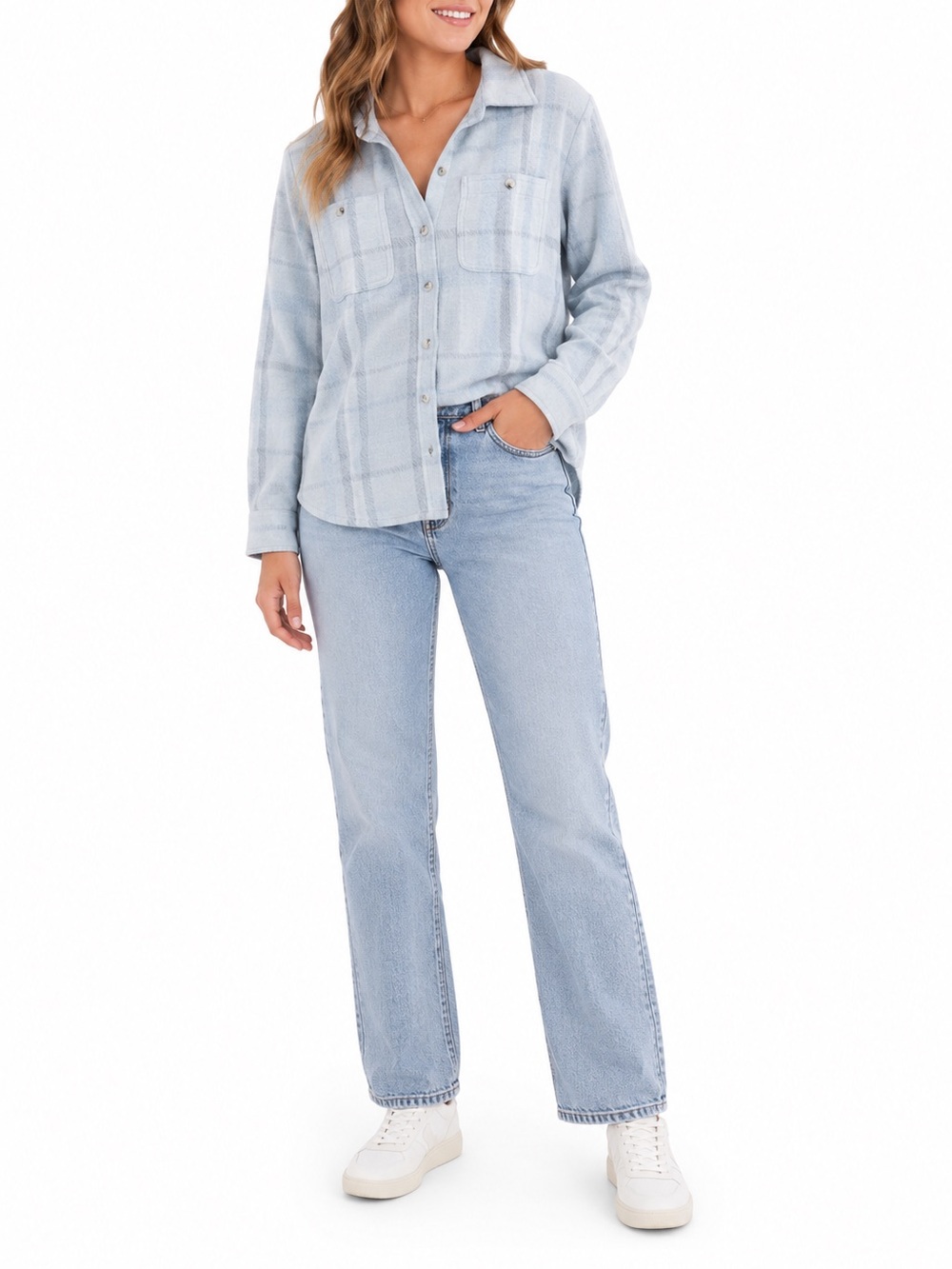 Thread & Supply Relaxed Fit Size XS Blue Flannel Plaid Shacket Jacket